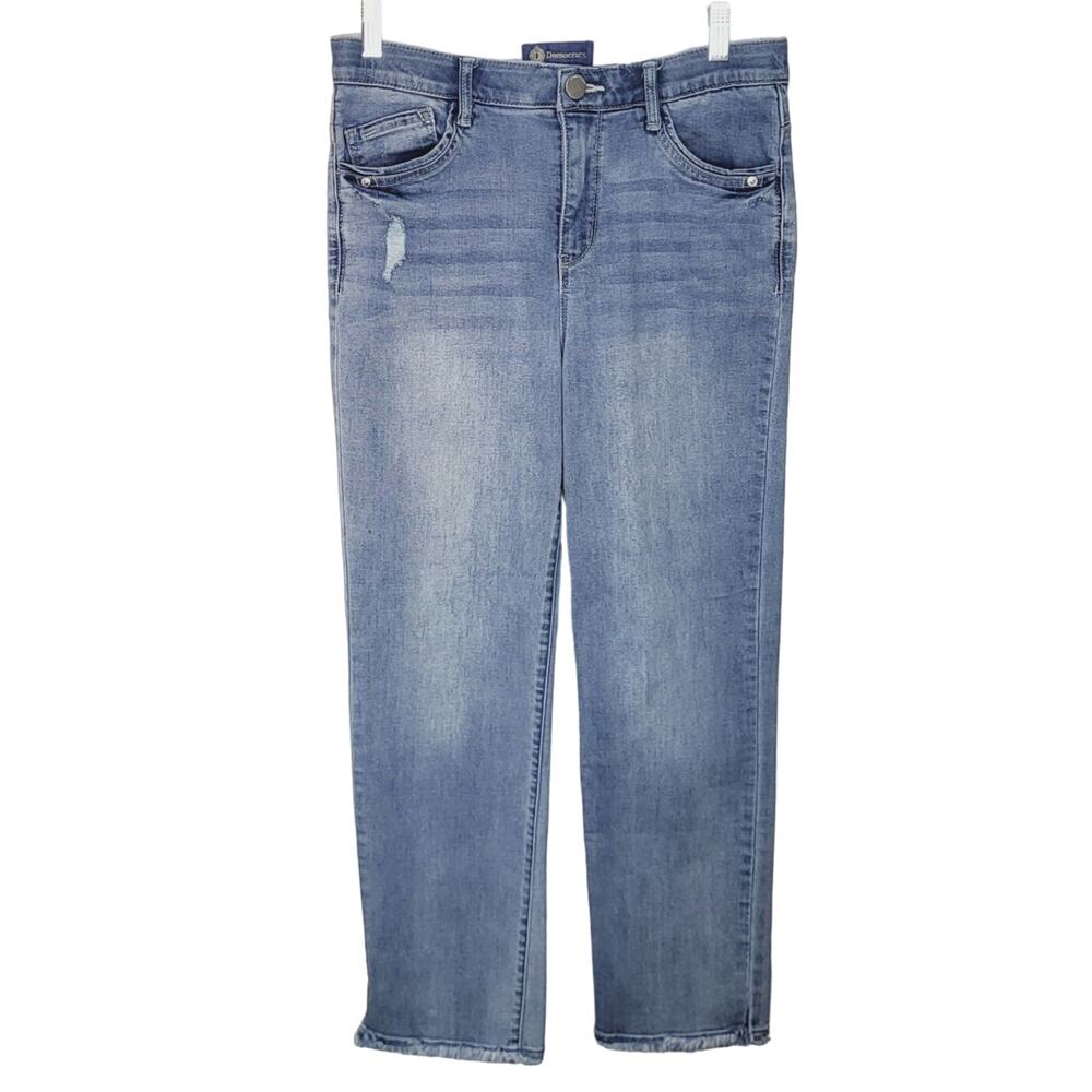 Democracy AB Technology Straight Leg Frayed Hem Light Wash Ankle Jeans Size 10